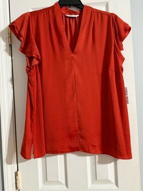 Nine West Bright Red V-Neck Flutter Sleeve Top